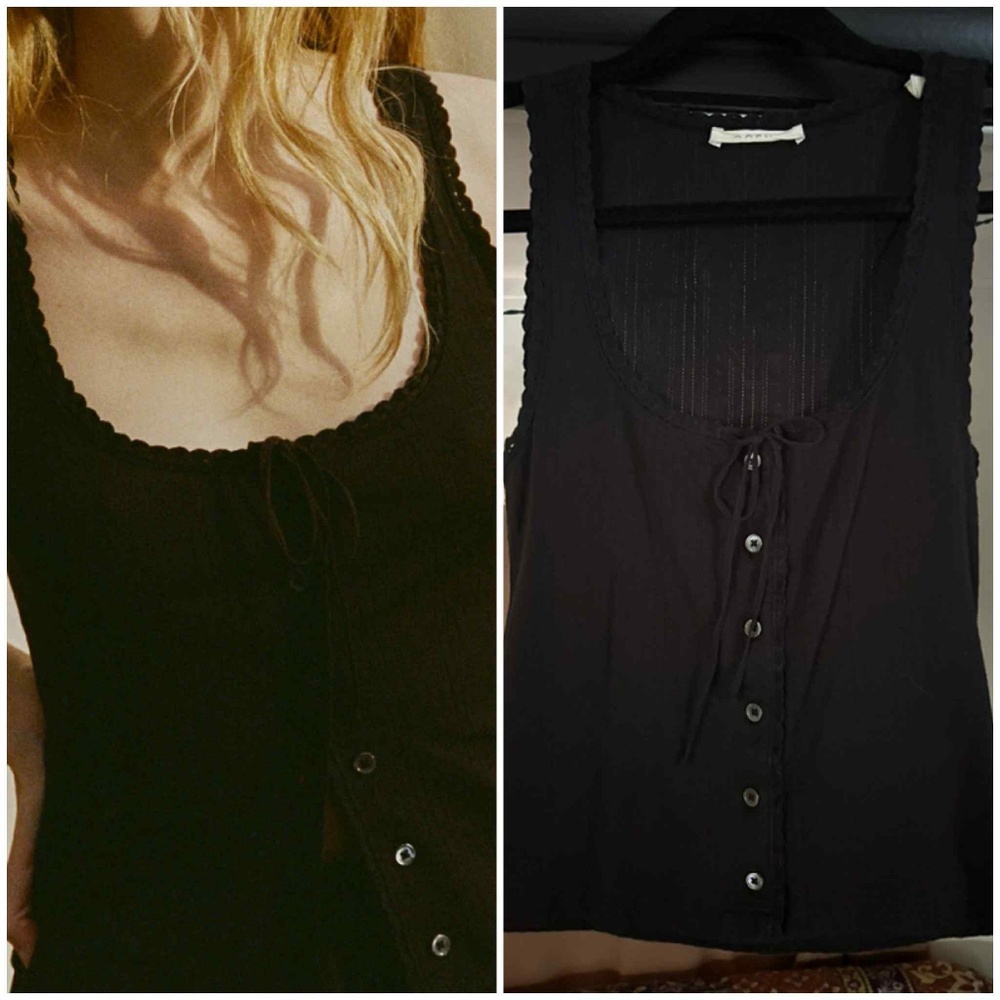 DOEN Black Lois Organic Cotton Pointelle Tank GUC size Small